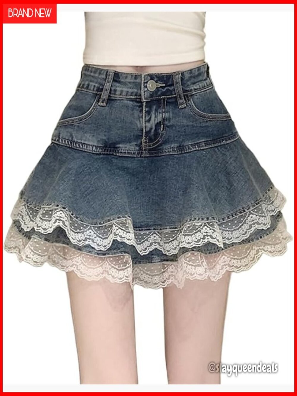 High Waist Pleated Denim Mini Skirt with Built-in Shorts Y2K Style